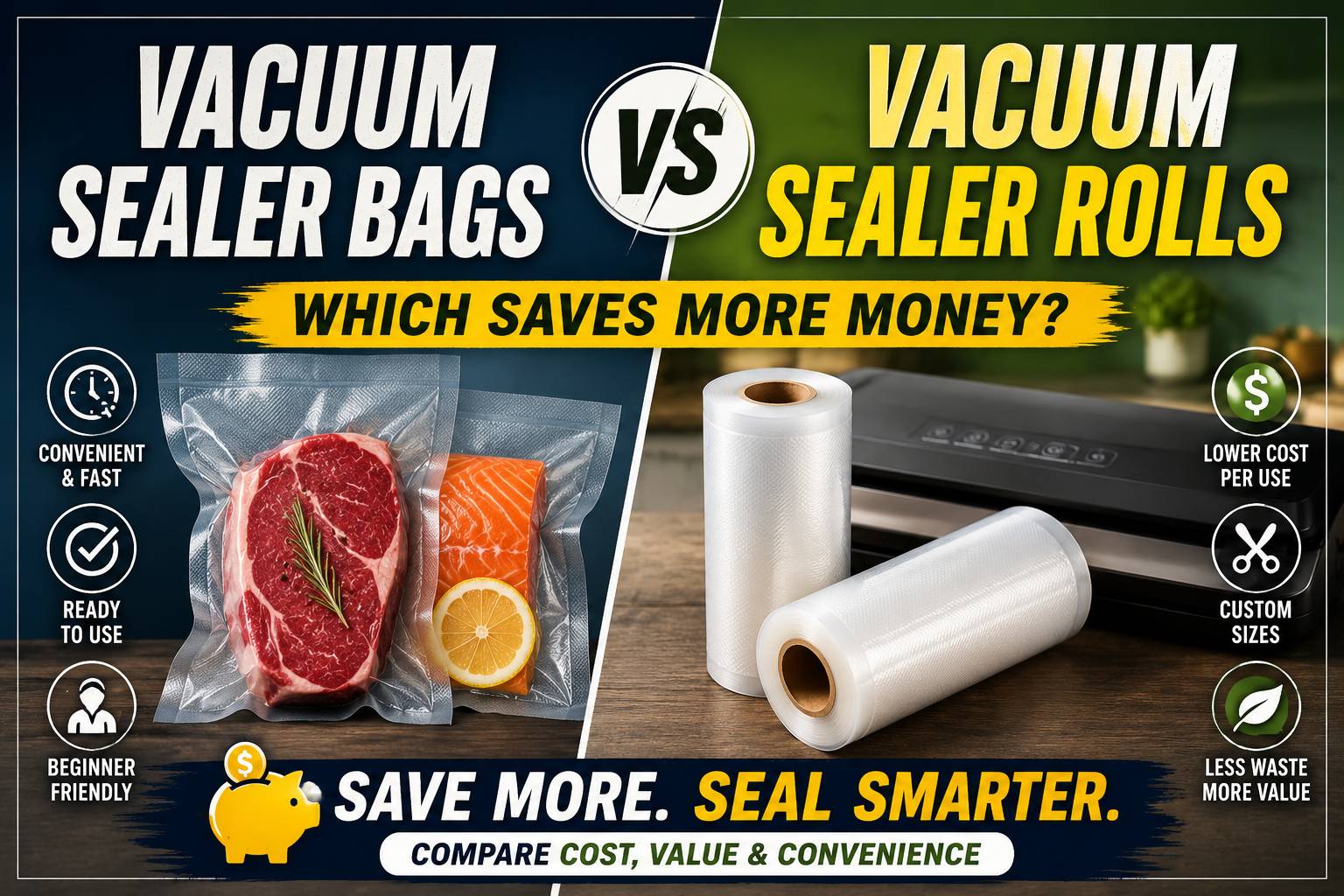 You are currently viewing Vacuum Sealer Bags vs Rolls: Which Saves More Money ?