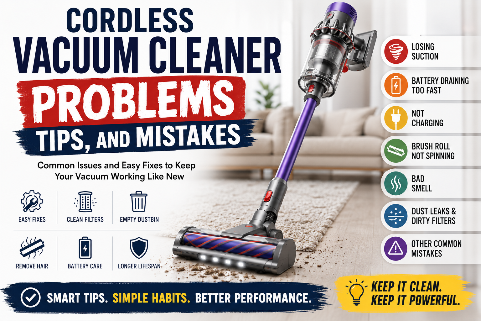 Read more about the article Common Cordless Vacuum Cleaner Problems, Tips, and Mistakes