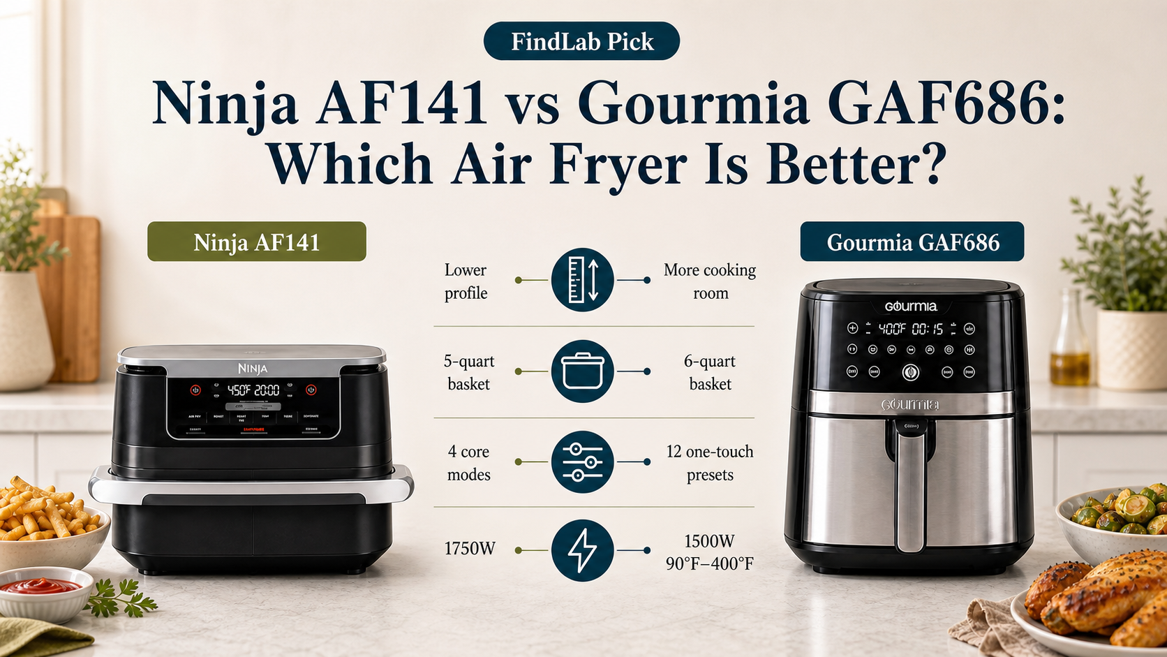 You are currently viewing Ninja AF141 vs Gourmia GAF686: Simple Crisping or Larger Family Capacity?