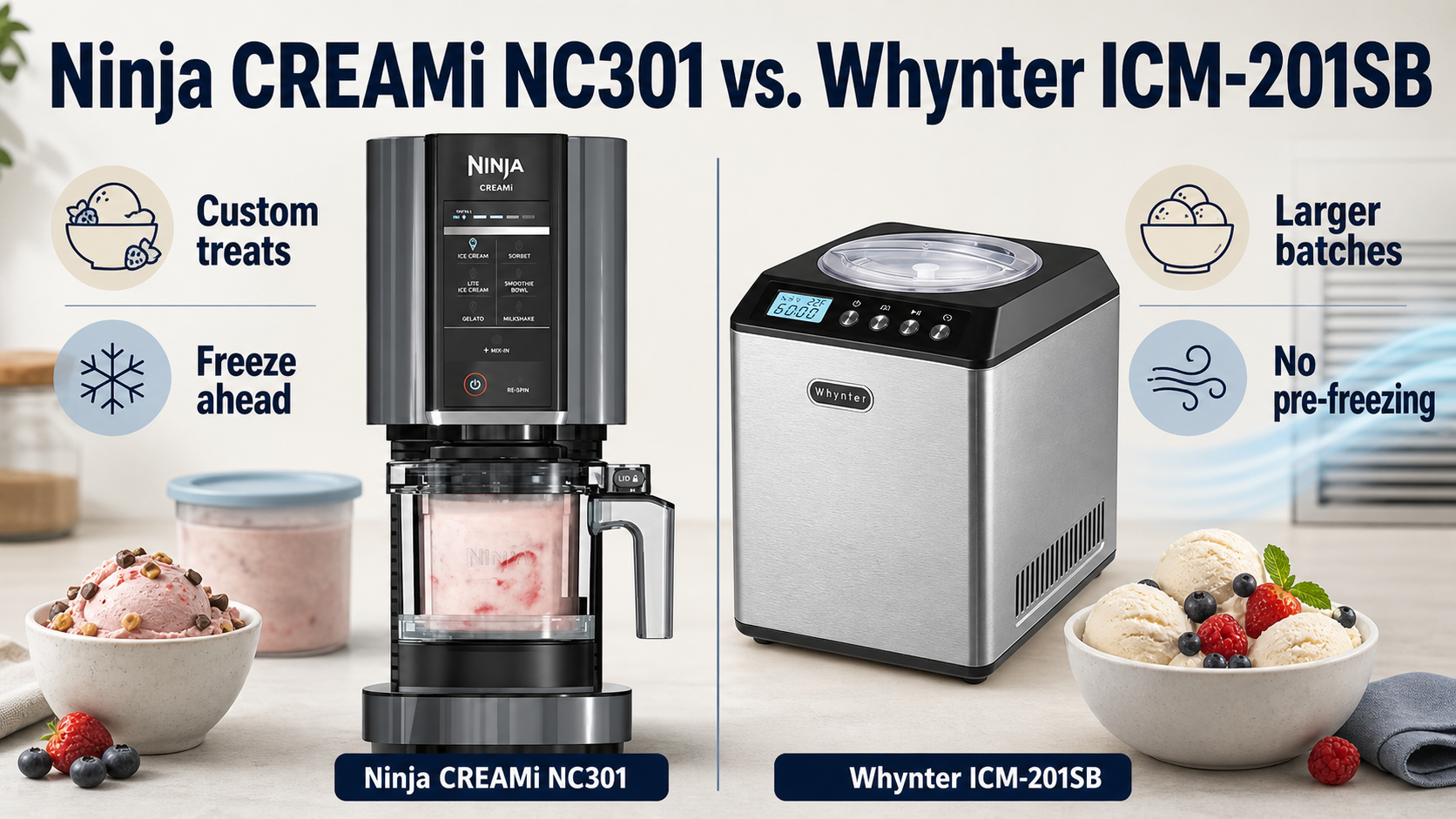 You are currently viewing Ninja CREAMi NC301 vs Whynter ICM-201SB: Frozen Pints or Compressor Churning?