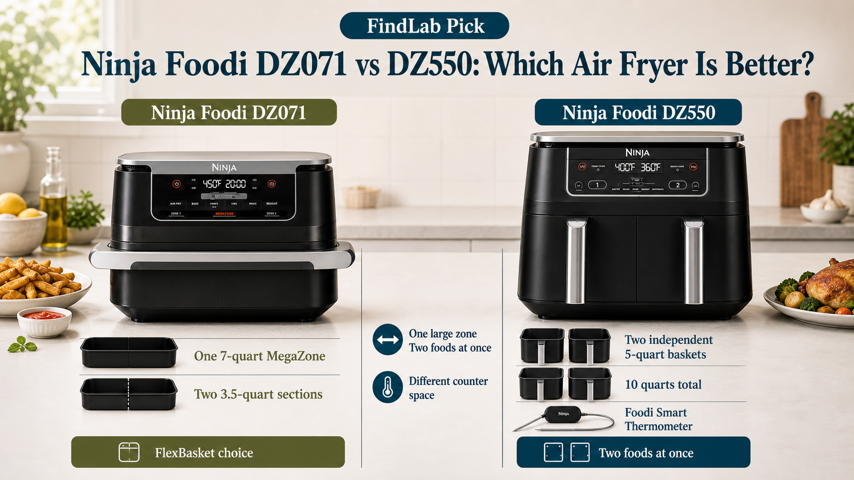 You are currently viewing Ninja Foodi DZ071 vs DZ550: Compact Dual Basket or Smart Cook System?