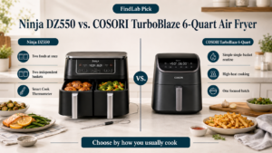 Read more about the article Ninja DZ550 vs COSORI TurboBlaze: Dual-Zone Cooking or Compact Speed?